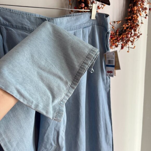 Michael Michael Kors Petite Chambray Elastic-Back Wide-Leg Pants PXL Sky Blue Wa - Picture 5 of 11